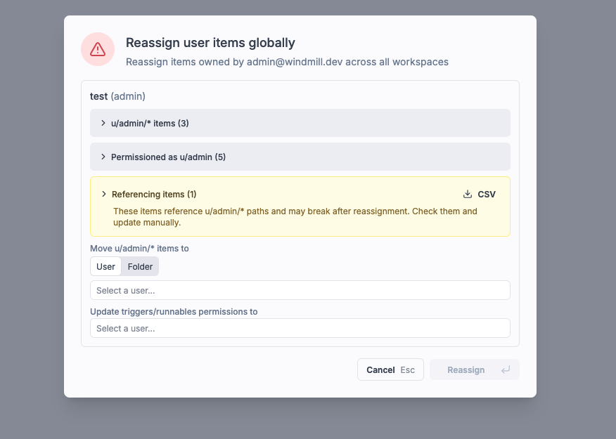 Reassign user items globally Global offboard