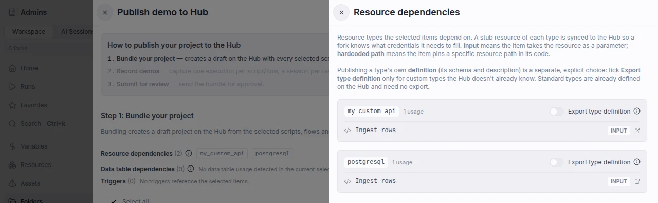 Resource dependencies drawer