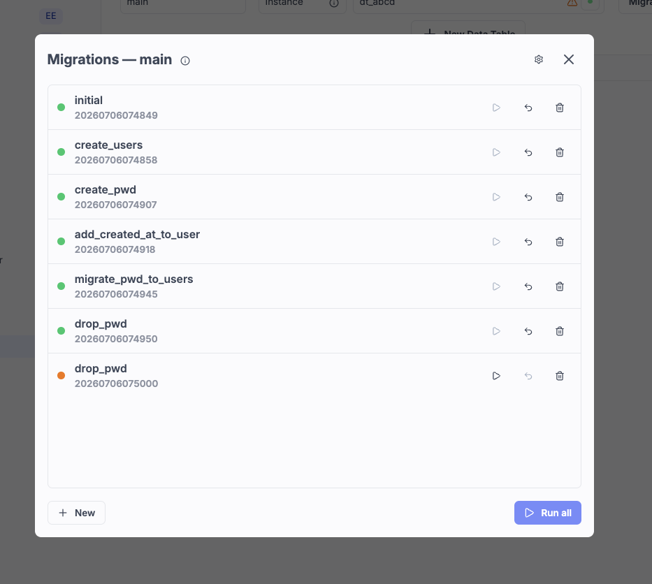 Migrations modal Migrations modal