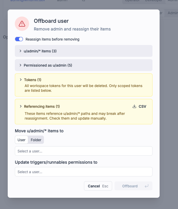 Offboard user Offboard user