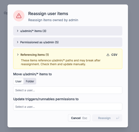 Reassign user items Reassign user items