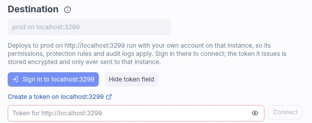 Connect by signing in to the remote instance, or with a pasted token Connect to the remote instance