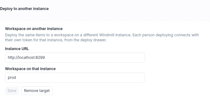 Deploy to another instance setting Deploy to another instance setting