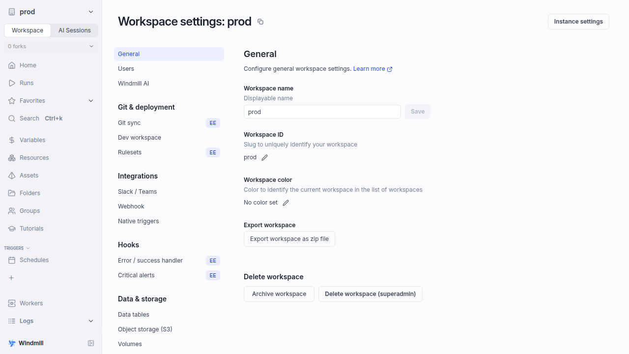 Workspace settings